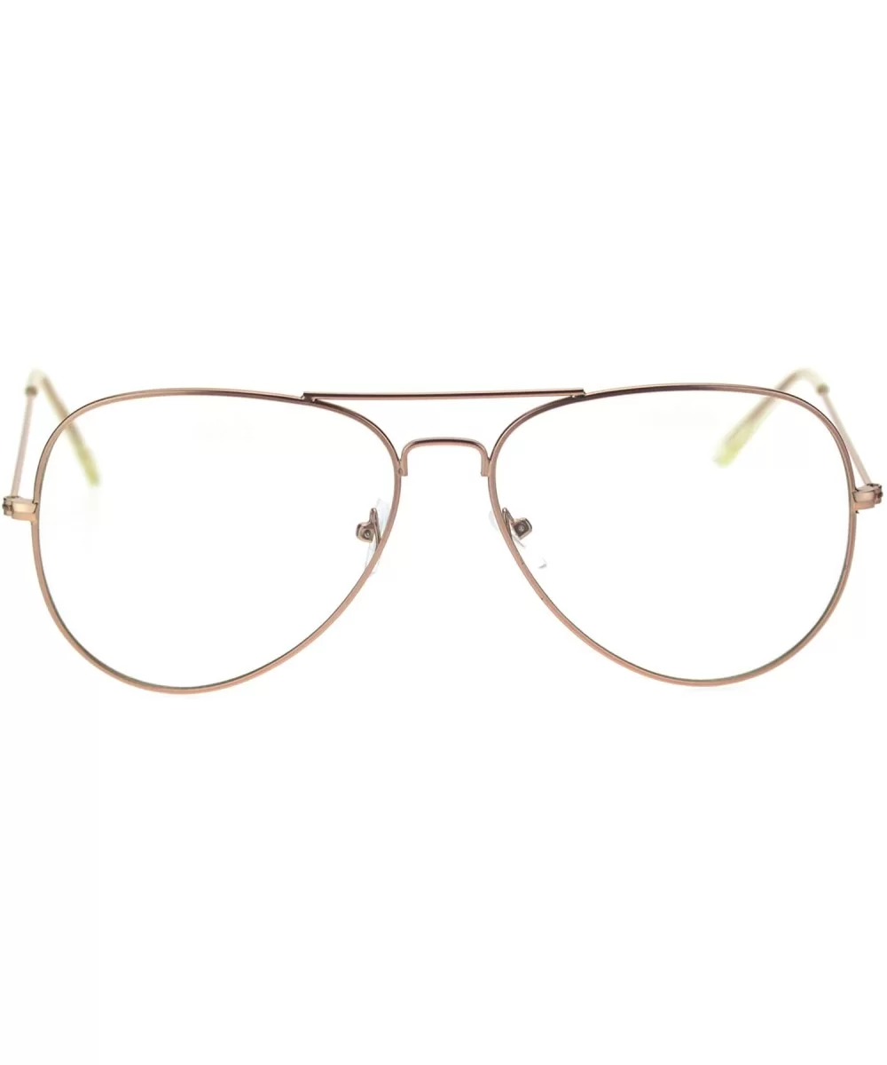 Trendy Oversized Officer Style Tear Drop Shape Metal Clear Lens Eyeglasses - Matte Rose Gold - CK18TMQQTY5 $7.83 Oversized