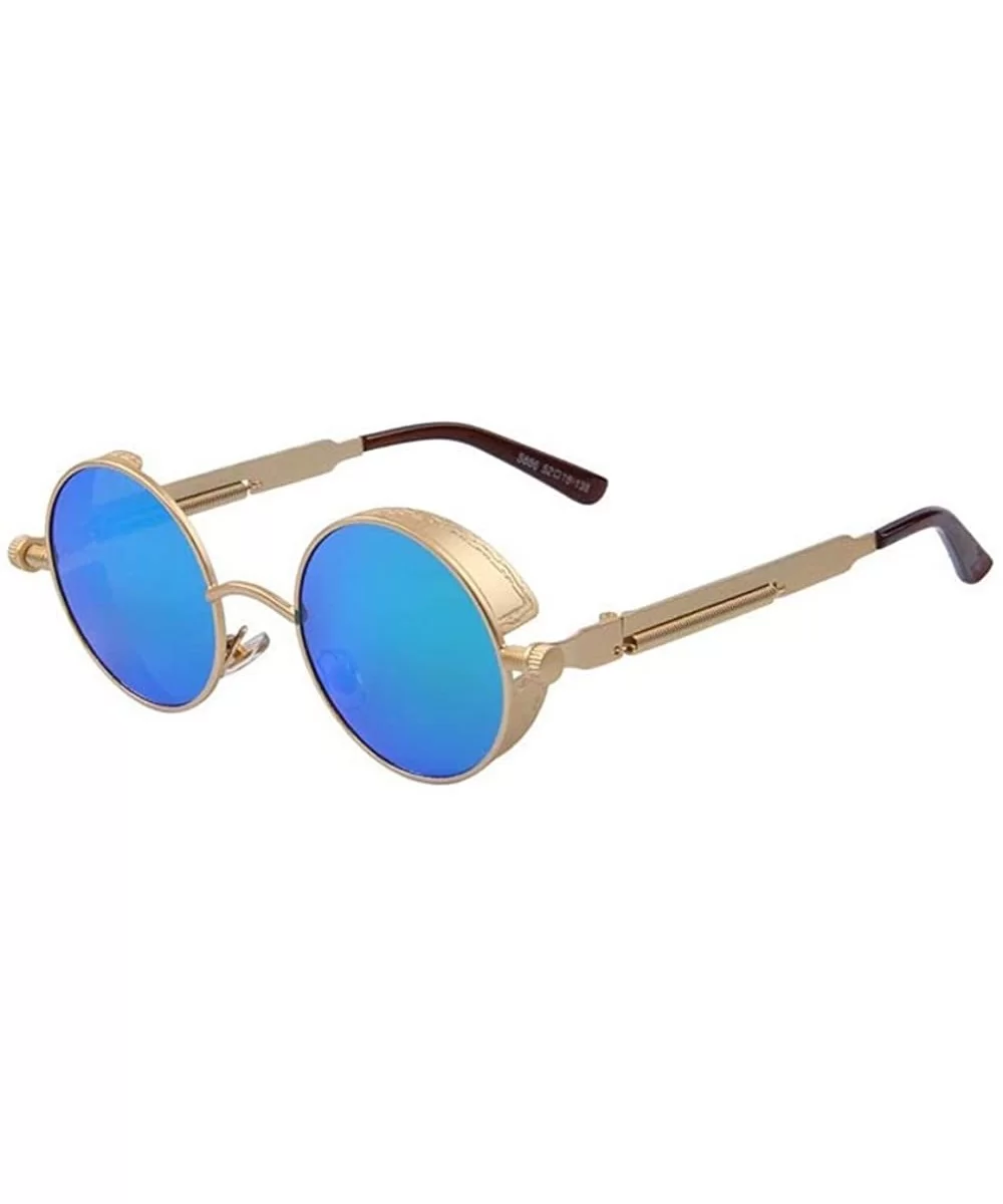 Steam punk retro sunglasses polarized sunglasses mechanical spring - Gold Frame Blue Lens - C012J0F4TDL $21.75 Goggle