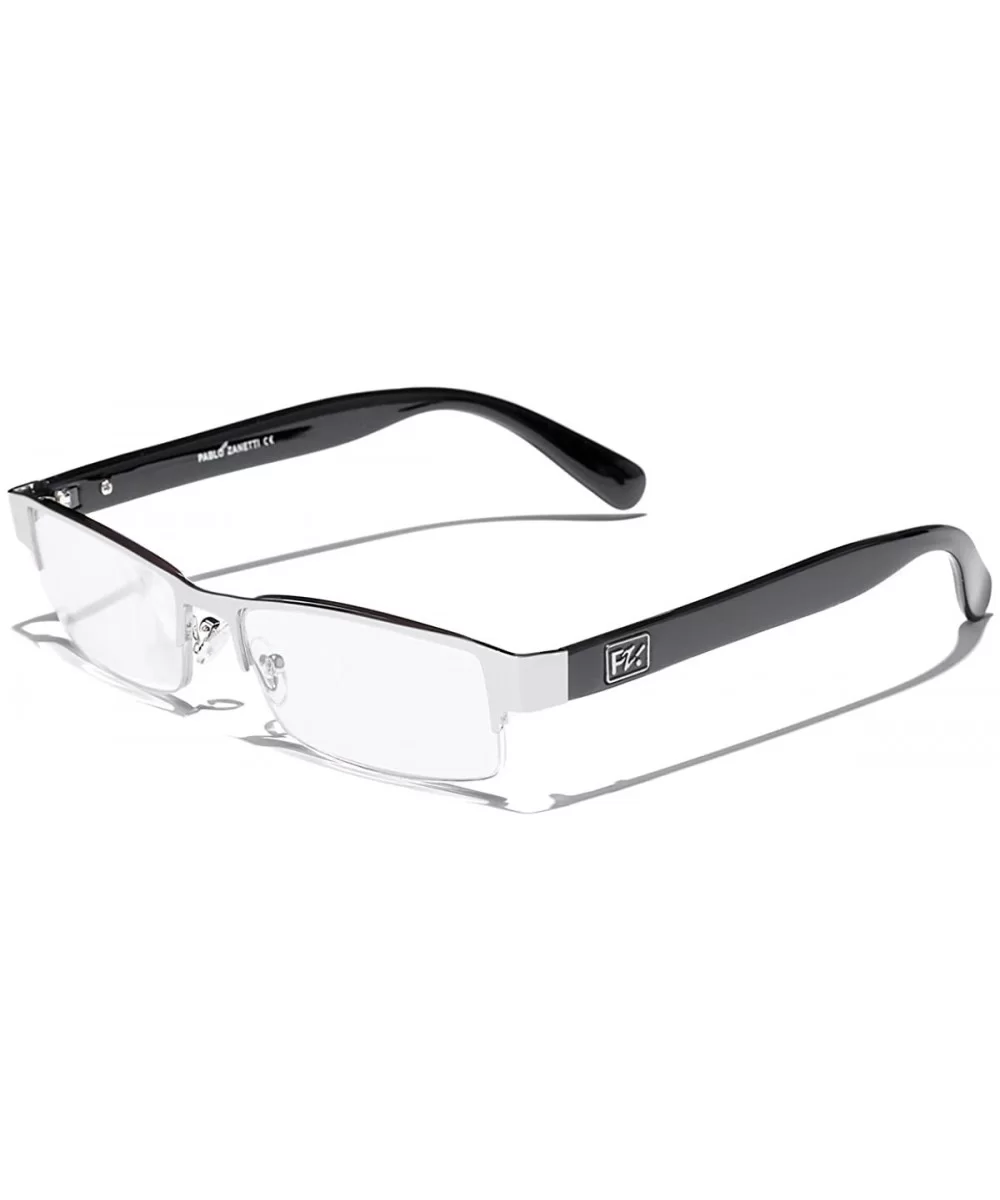 Rectangular Half Frame Reading Glasses Fashion Designer Eyeglasses - Silver - Black - CE125C4LE9L $5.00 Rimless