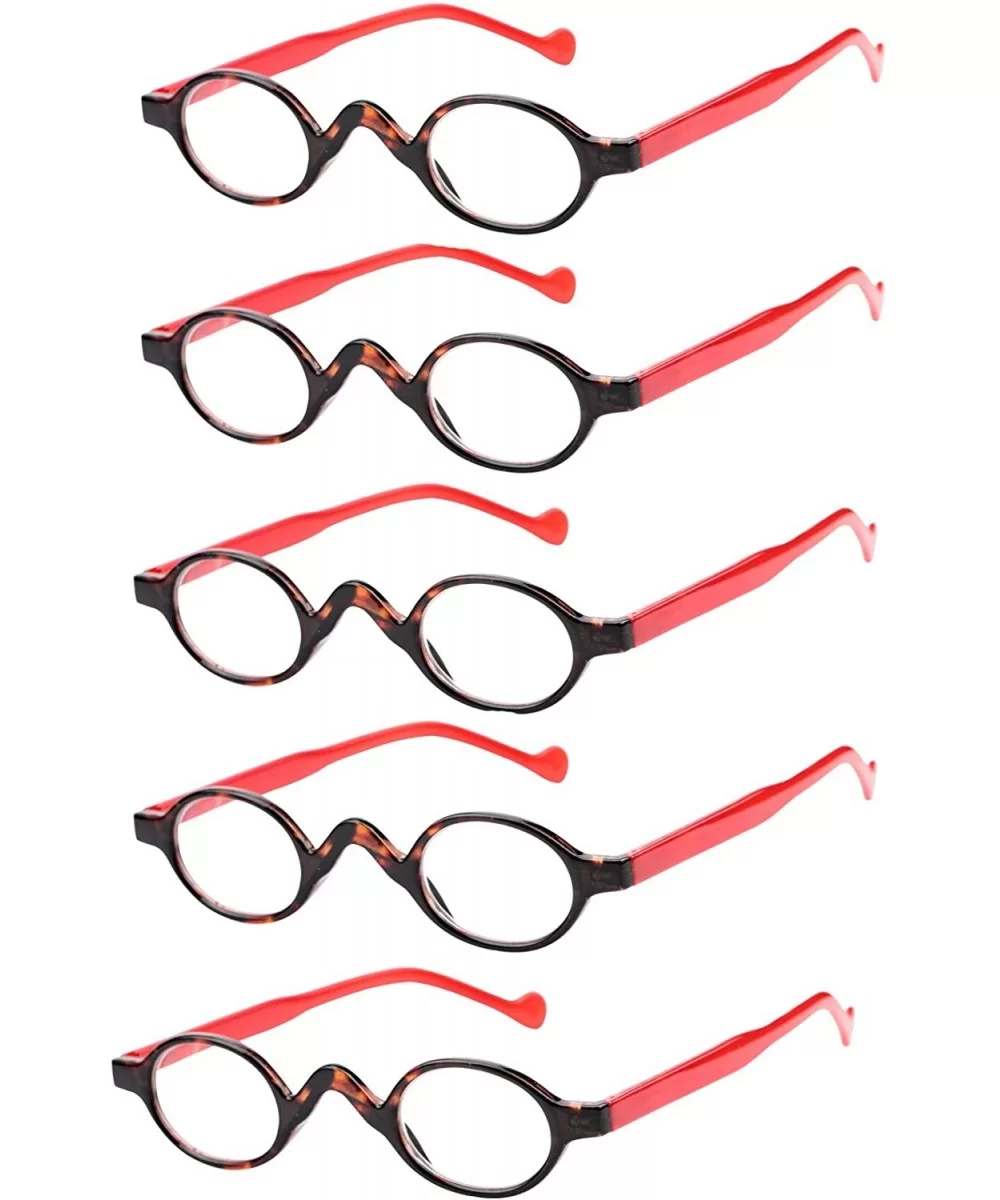 3 Pairs Cute Small Round Plastic Spring Heeled Magnifying Reading Glasses - 5 Pairs Value Pack in Red - C918ZYW4U5Y $11.27 Round