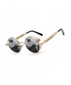 Polarized Steampunk Round Sunglasses for Men Women Mirrored Lens Metal Frame S2671 - Gold&black - CH183KSR30L $11.84 Oval