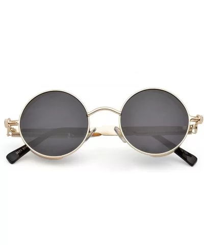 Polarized Steampunk Round Sunglasses for Men Women Mirrored Lens Metal Frame S2671 - Gold&black - CH183KSR30L $11.84 Oval