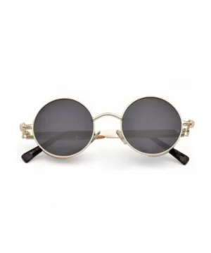 Polarized Steampunk Round Sunglasses for Men Women Mirrored Lens Metal Frame S2671 - Gold&black - CH183KSR30L $11.84 Oval