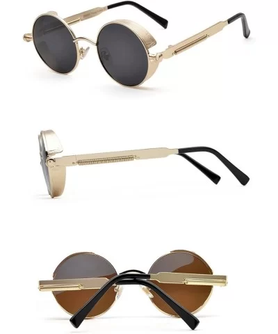 Polarized Steampunk Round Sunglasses for Men Women Mirrored Lens Metal Frame S2671 - Gold&black - CH183KSR30L $11.84 Oval