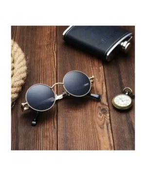 Polarized Steampunk Round Sunglasses for Men Women Mirrored Lens Metal Frame S2671 - Gold&black - CH183KSR30L $11.84 Oval