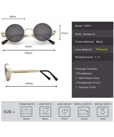 Polarized Steampunk Round Sunglasses for Men Women Mirrored Lens Metal Frame S2671 - Gold&black - CH183KSR30L $11.84 Oval