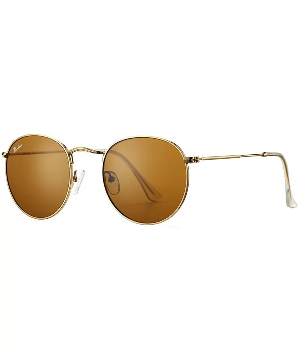 PA3447 Classic Crystal Glass Lens Retro Round Metal Sunglasses-50mm - Crystal Brown Lens - CZ1923ATG5U $14.82 Wayfarer