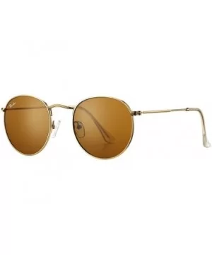 PA3447 Classic Crystal Glass Lens Retro Round Metal Sunglasses-50mm - Crystal Brown Lens - CZ1923ATG5U $14.82 Wayfarer