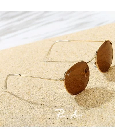 PA3447 Classic Crystal Glass Lens Retro Round Metal Sunglasses-50mm - Crystal Brown Lens - CZ1923ATG5U $14.82 Wayfarer