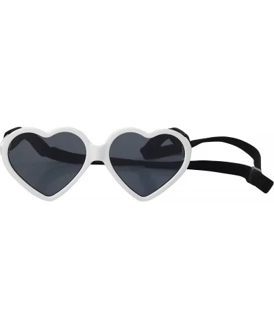 G012 Dog Heart Shape Vintage Retro Sunglasses Goggles w Retainer Strap Medium Breeds 20-40lbs (White- UV400) - CQ18WZWOCKI $5...