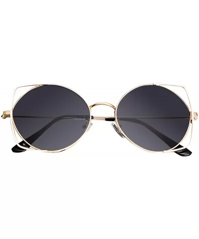 Sunglasses for Women Cat Eye Mirrored Flat Lenses Metal Frame Sunglasses - Gray - CZ18TH6MHE6 $5.22 Cat Eye