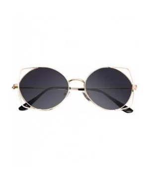 Sunglasses for Women Cat Eye Mirrored Flat Lenses Metal Frame Sunglasses - Gray - CZ18TH6MHE6 $5.22 Cat Eye