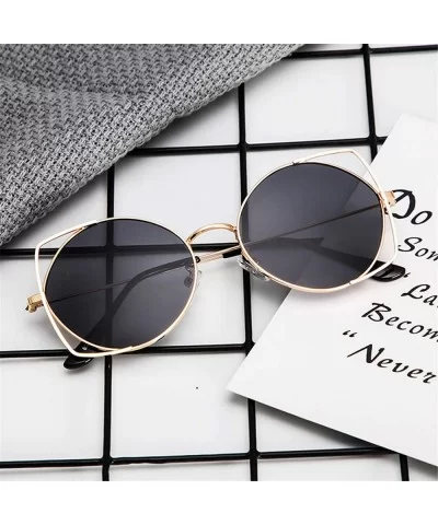 Sunglasses for Women Cat Eye Mirrored Flat Lenses Metal Frame Sunglasses - Gray - CZ18TH6MHE6 $5.22 Cat Eye