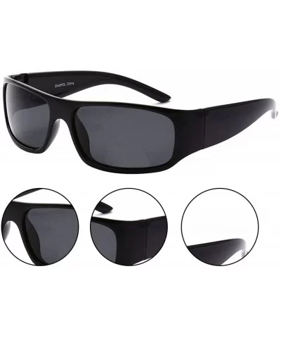 Sporty Wrap Around Sunglasses - Black - CY12KW99ZA5 $6.96 Square