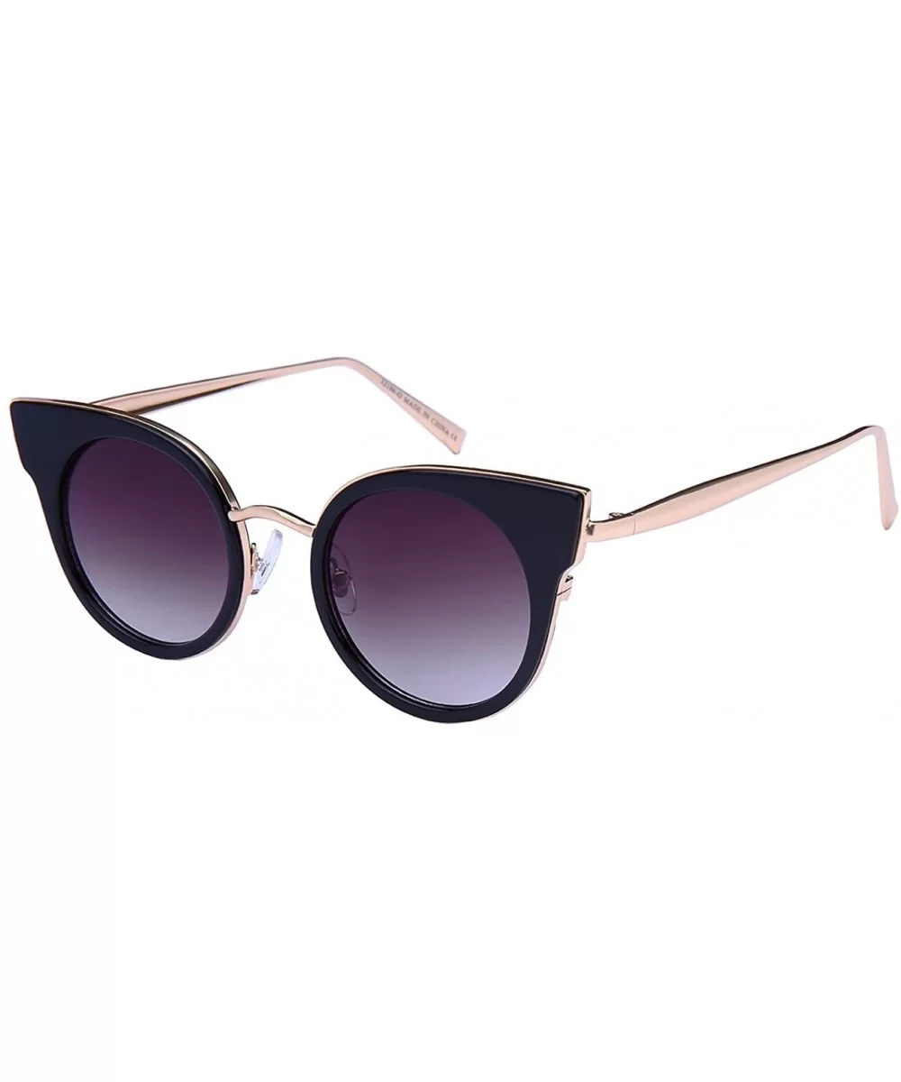 Round Cat Eye Optical Sunnies w/Flat Lens 32186-O-FLREV - Black - CZ12N5PCYU5 $6.72 Cat Eye