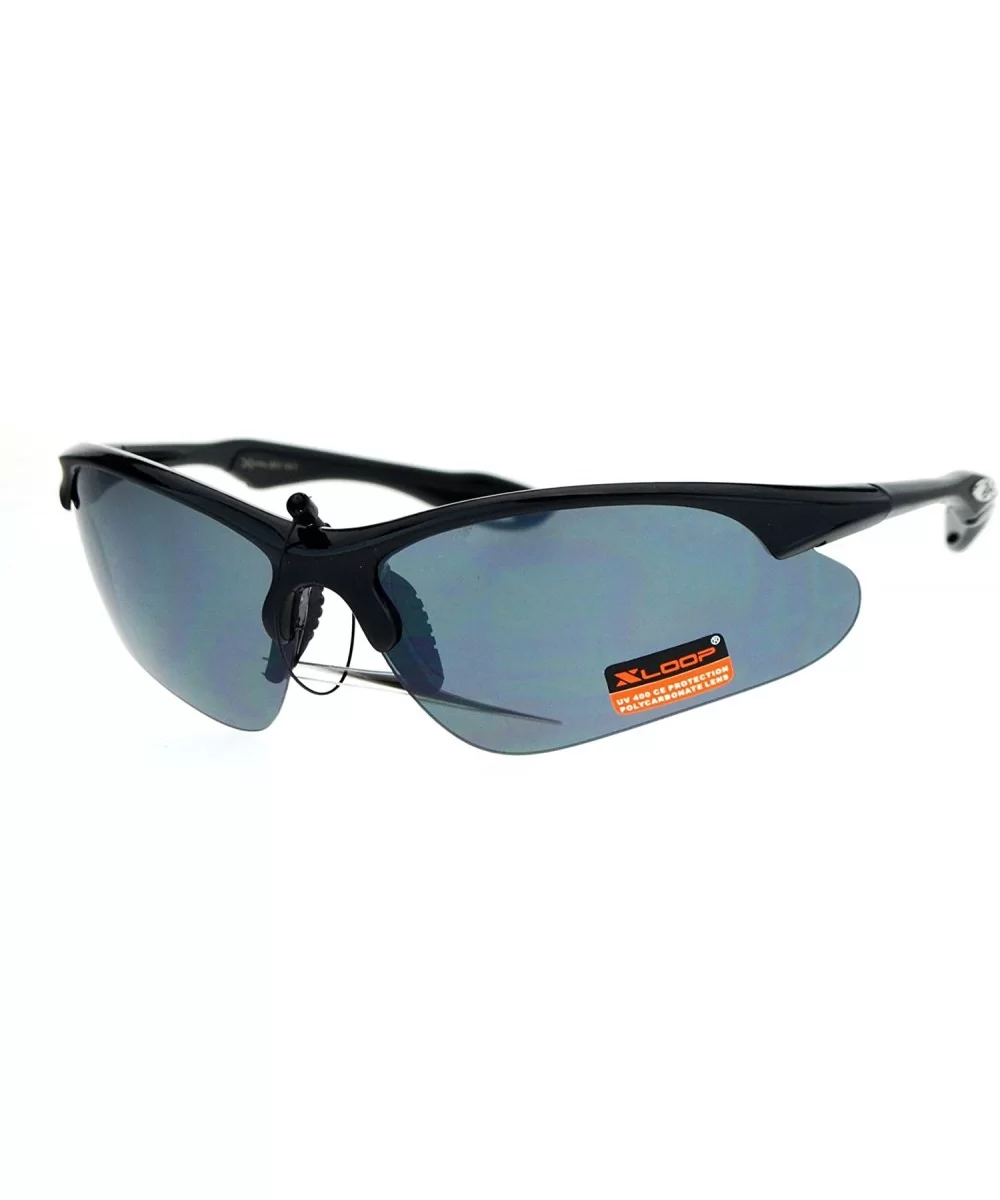 Xloop Sunglasses Mens Sports Eyewear Half Rim Lite Wrap Around UV 400 - Black (Black) - C2184DCSHGS $8.34 Wrap