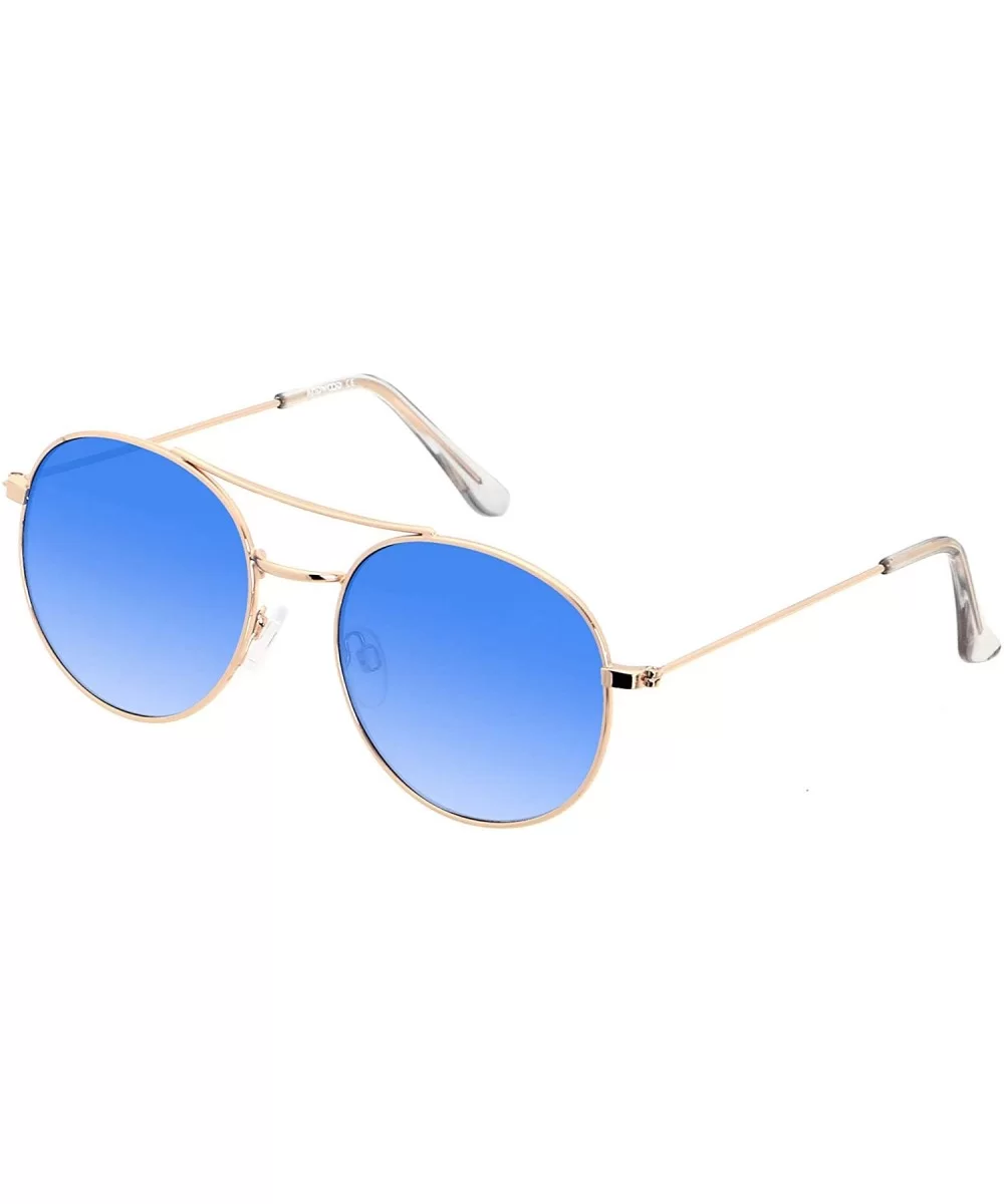 Round Sunglasses for Women Retro Aviator Double Bridge Fashion Circle Vintage Cute Sun Glasses - C018WICADM0 $7.01 Round