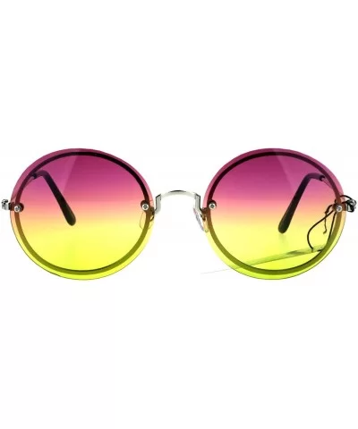 Womens Oceanic Lens Rimless Round Hippie Groovy Sunglasses - Purple Yellow - CI17YQNND42 $9.16 Rimless