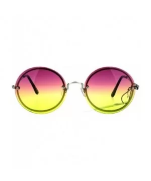 Womens Oceanic Lens Rimless Round Hippie Groovy Sunglasses - Purple Yellow - CI17YQNND42 $9.16 Rimless