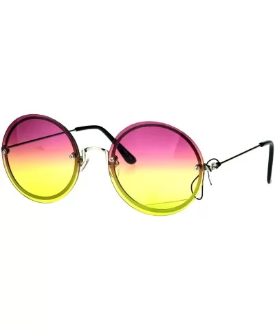 Womens Oceanic Lens Rimless Round Hippie Groovy Sunglasses - Purple Yellow - CI17YQNND42 $9.16 Rimless