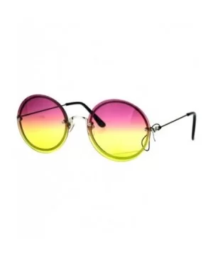 Womens Oceanic Lens Rimless Round Hippie Groovy Sunglasses - Purple Yellow - CI17YQNND42 $9.16 Rimless