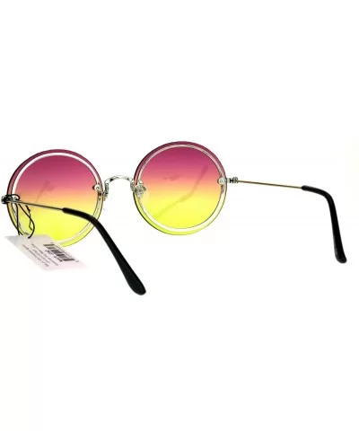 Womens Oceanic Lens Rimless Round Hippie Groovy Sunglasses - Purple Yellow - CI17YQNND42 $9.16 Rimless