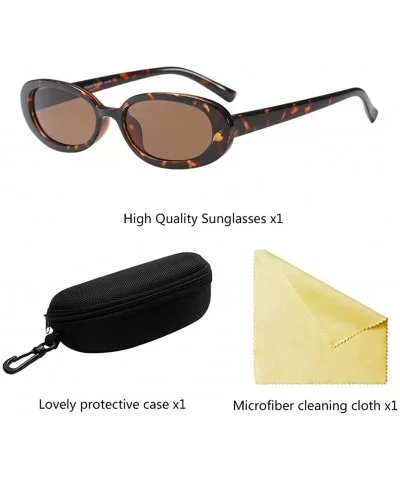 Women's Fashion UV400 Small Oval Sunglasses and Glasses Case for Women - Tea - CX18G7ZH47D $6.66 Wayfarer