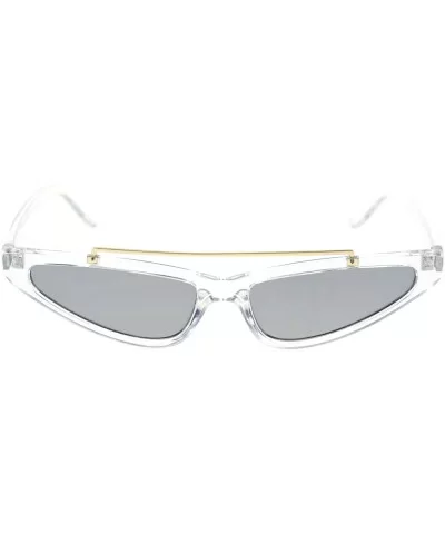 Womens Narrow Triangular Flat Top Metal Bridge Plastic Cateye Sunglasses - Clear Silver Mirror - C518R44GUR9 $5.86 Rectangular