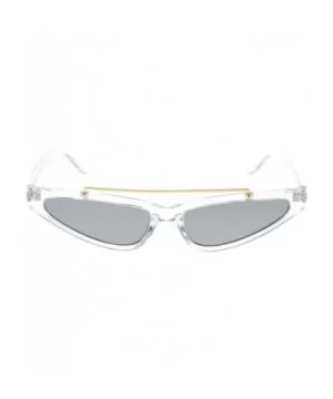 Womens Narrow Triangular Flat Top Metal Bridge Plastic Cateye Sunglasses - Clear Silver Mirror - C518R44GUR9 $5.86 Rectangular