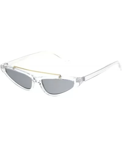 Womens Narrow Triangular Flat Top Metal Bridge Plastic Cateye Sunglasses - Clear Silver Mirror - C518R44GUR9 $5.86 Rectangular