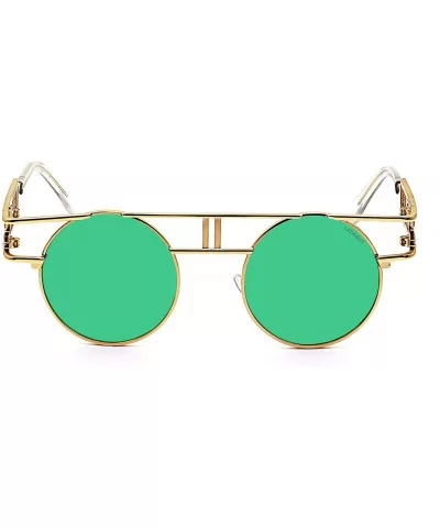 Women Men Round Sunglasses Retro Vintage Steampunk Style Mirror Reflective Circle lens - CK1836TGWHM $10.29 Shield