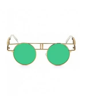 Women Men Round Sunglasses Retro Vintage Steampunk Style Mirror Reflective Circle lens - CK1836TGWHM $10.29 Shield