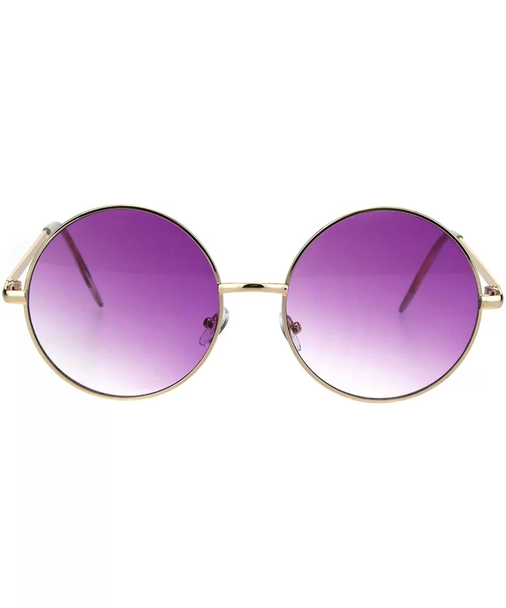 Round Circle Lens Hippie Metal Rim Gradient Sunglasses - Gold Purple - CW18H6R5HIL $7.79 Round