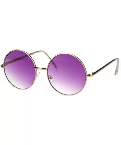 Round Circle Lens Hippie Metal Rim Gradient Sunglasses - Gold Purple - CW18H6R5HIL $7.79 Round