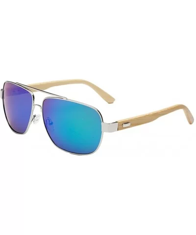 Wooden Bamboo Aviator Sunglasses Temples Classic Retro Metal Frame 62mm - Silver/Green - CE12JRYXDGT $13.38 Aviator