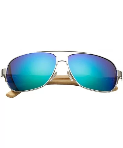 Wooden Bamboo Aviator Sunglasses Temples Classic Retro Metal Frame 62mm - Silver/Green - CE12JRYXDGT $13.38 Aviator