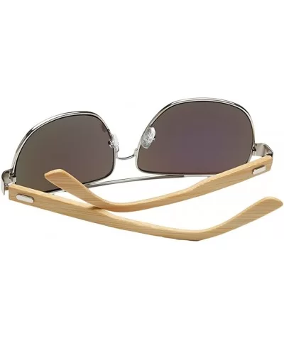 Wooden Bamboo Aviator Sunglasses Temples Classic Retro Metal Frame 62mm - Silver/Green - CE12JRYXDGT $13.38 Aviator