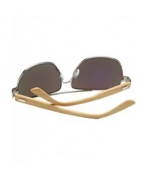 Wooden Bamboo Aviator Sunglasses Temples Classic Retro Metal Frame 62mm - Silver/Green - CE12JRYXDGT $13.38 Aviator