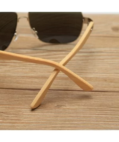 Wooden Bamboo Aviator Sunglasses Temples Classic Retro Metal Frame 62mm - Silver/Green - CE12JRYXDGT $13.38 Aviator