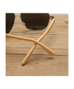 Wooden Bamboo Aviator Sunglasses Temples Classic Retro Metal Frame 62mm - Silver/Green - CE12JRYXDGT $13.38 Aviator