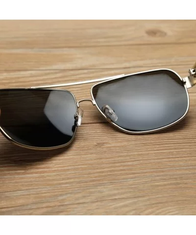 Wooden Bamboo Aviator Sunglasses Temples Classic Retro Metal Frame 62mm - Silver/Green - CE12JRYXDGT $13.38 Aviator