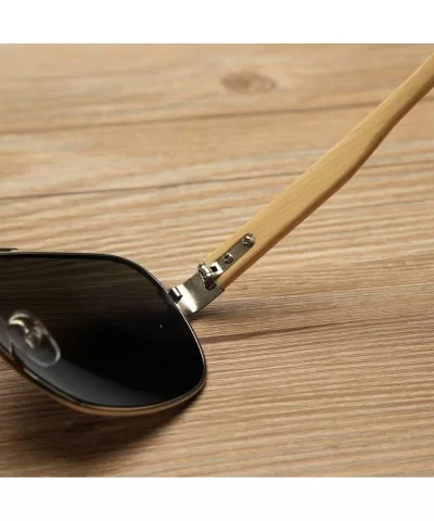 Wooden Bamboo Aviator Sunglasses Temples Classic Retro Metal Frame 62mm - Silver/Green - CE12JRYXDGT $13.38 Aviator