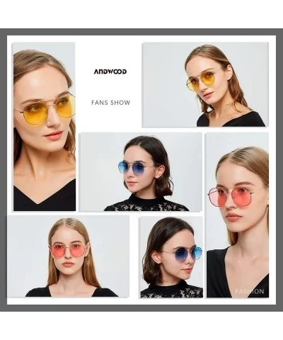 Round Sunglasses for Women Retro Aviator Double Bridge Fashion Circle Vintage Cute Sun Glasses - C018WICADM0 $7.01 Round