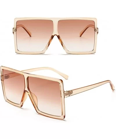 Oversized Square Sunglasses for Women Men Flat Top Shades Sunglasses - Transparency-brown - CT18GNRHXEK $9.80 Square