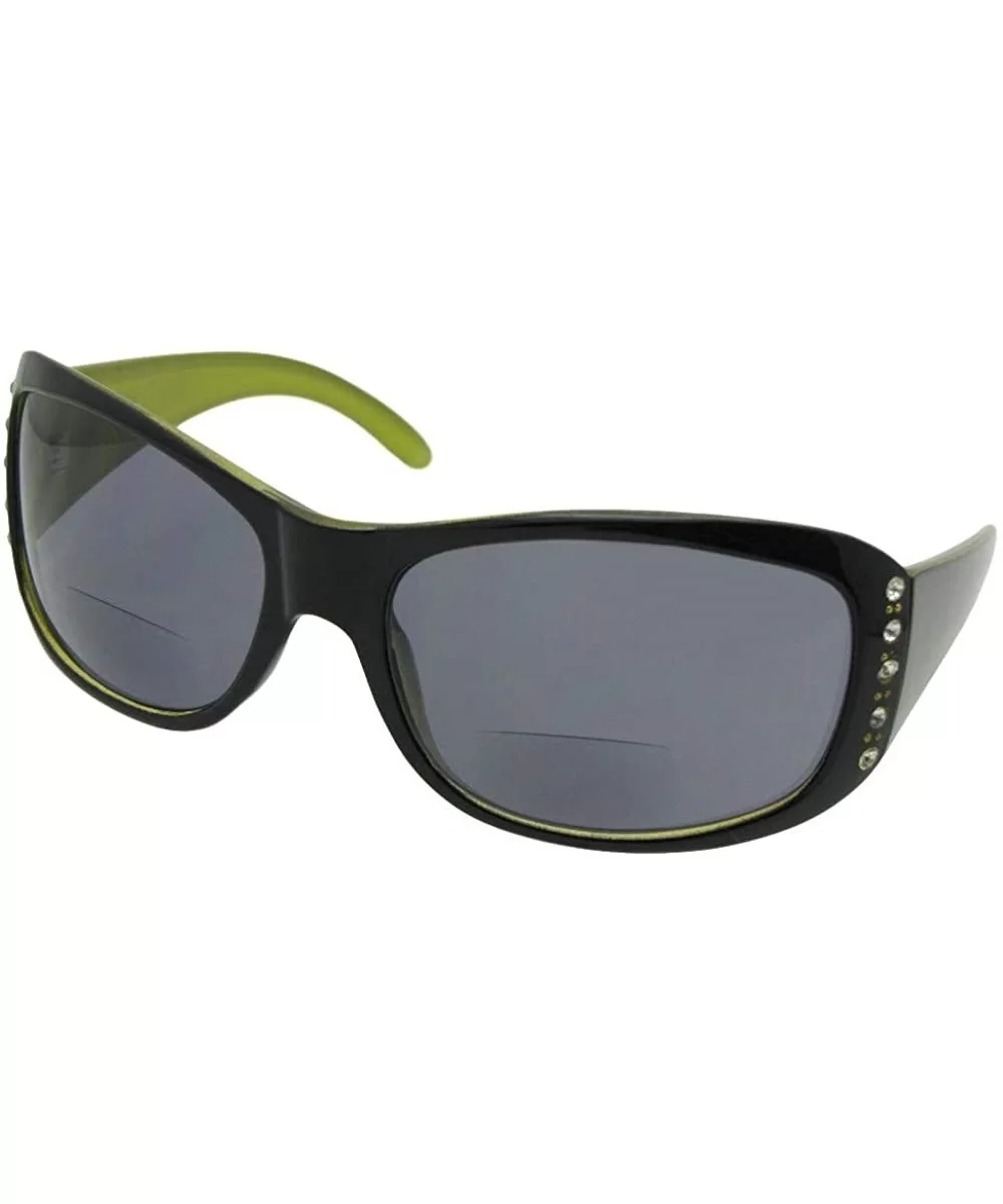 Womens Bifocal Sunglasses With Rhinestones B21 - Black/Lime Yellow Frame Gray Lenses - CP18KNG5ZKQ $12.80 Oval