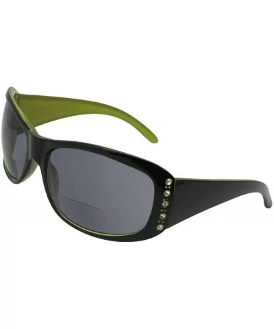 Womens Bifocal Sunglasses With Rhinestones B21 - Black/Lime Yellow Frame Gray Lenses - CP18KNG5ZKQ $12.80 Oval