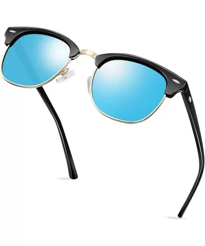 Semi Rimless Polarized Sunglasses for Women Men- Unisex Sunglasses with Half Frame - Blue Mirrored Lens - CR18OUMEA0O $11.05 ...