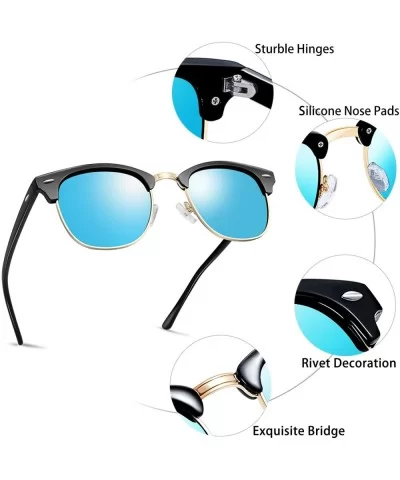 Semi Rimless Polarized Sunglasses for Women Men- Unisex Sunglasses with Half Frame - Blue Mirrored Lens - CR18OUMEA0O $11.05 ...