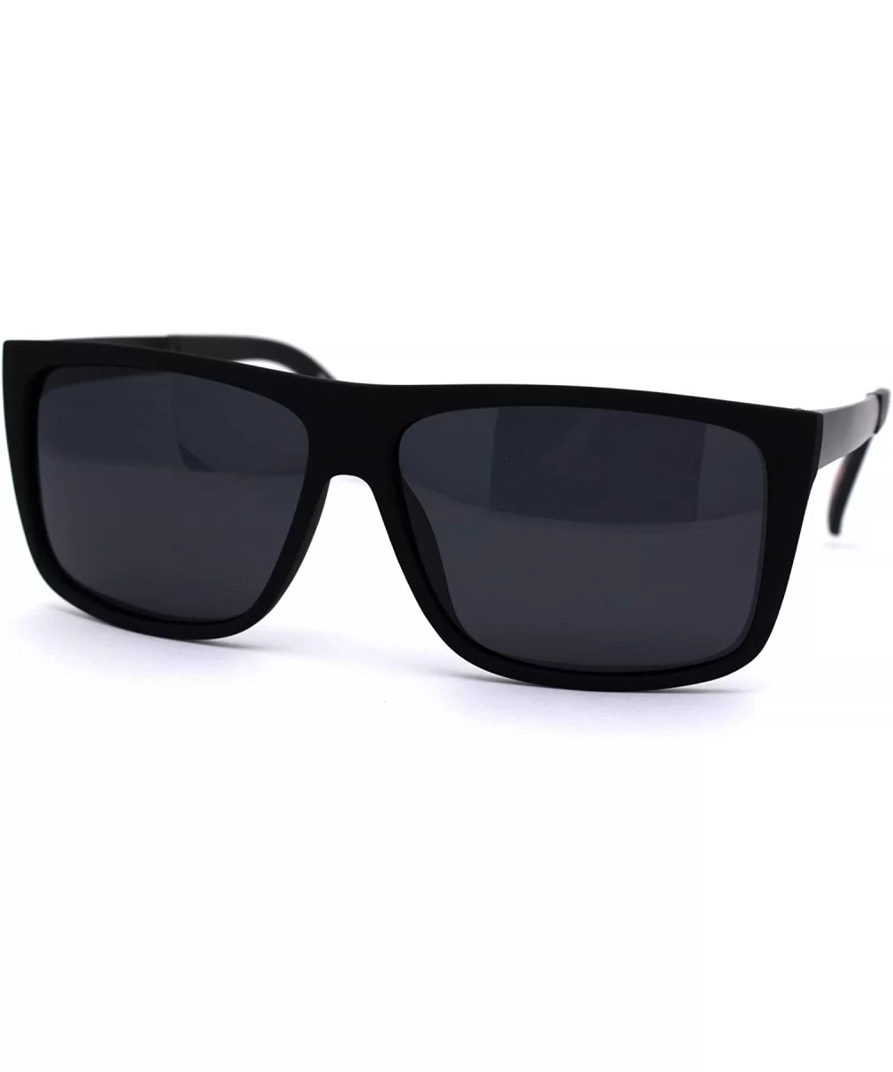 Mens Classic Polarized Flat Top Mobster Rectangular Sunglasses - Matte Black Solid Black - CY192WX9AAT $8.48 Rectangular