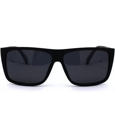 Mens Classic Polarized Flat Top Mobster Rectangular Sunglasses - Matte Black Solid Black - CY192WX9AAT $8.48 Rectangular